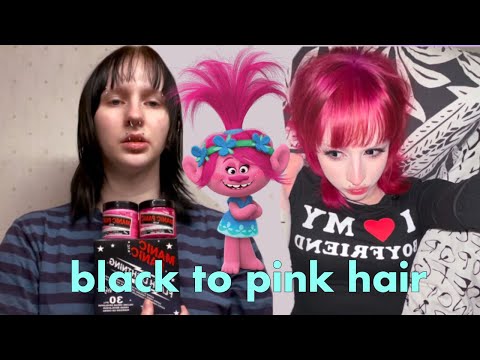 dyeing my hair pink after dyeing it black for months 😣
