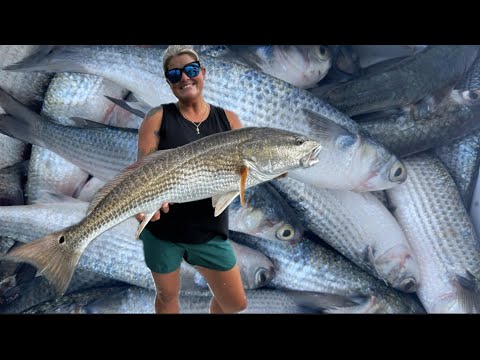 Fried Mullet & Fishing for HUGE REDFISH | Catch, Clean, Cook