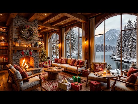 Cozy Christmas Cabin Ambience 🔥🎄 Instrumental Christmas Jazz & Fireplace Crackle for Winter Holidays