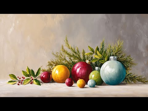 Simple Christmas Still Life Frame TV Art Screensaver Evergreen Branch and Ornaments