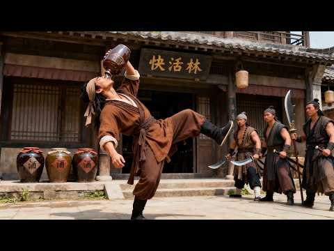 The crazy drunk man is a kung fu master—his Drunken Fist crushes the bully!
