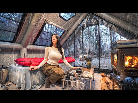 ☔RAINY CAMP IN A COZY, HOME-LIKE INFLATABLE TENT | SOUNDS OF NATURE