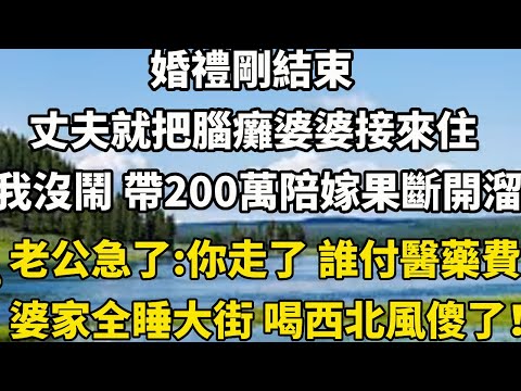 婚禮剛結束，丈夫就把腦癱婆婆接來住，我沒鬧 帶200萬陪嫁果斷開溜看，老公急了：你走了 誰付醫藥費？婆家全睡大街 喝西北風傻了！#小說 #为人处世 #故事分享#翠花的秘密#婆媳#家庭故事