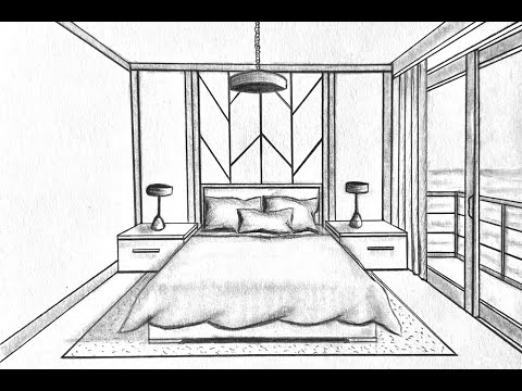 How to draw a bedroom in one point perspective