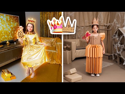 Rich vs Broke Barbie 🎀 Cardboard House Challenge for Kids