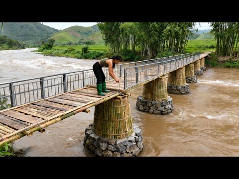 Woman builds FLOOD-PROOF BRIDGE for isolated village in 120 days | By @Dung Bushcraft