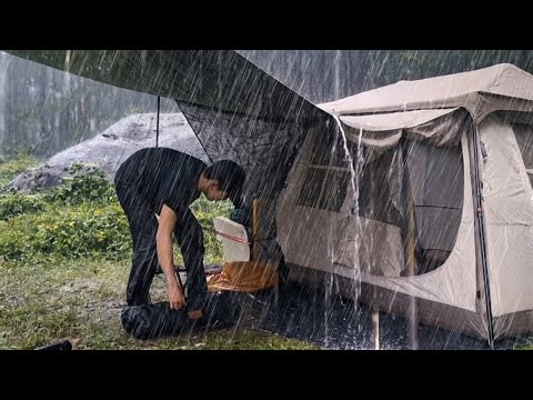 ⛈️EXSTREME WEATHER HIT BY RAINSTORM‼️CAMPING IN SUPER HEAVY RAINSTORM AND THUNDER 
