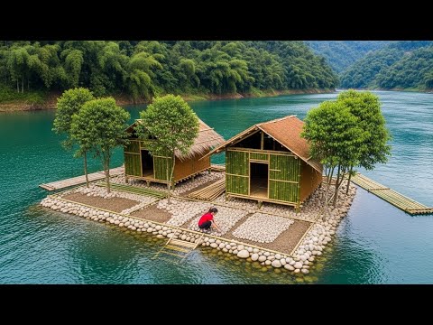 Young Girl Left Civilization and Built Houses in the Middle of the Water - Building Start to Finish