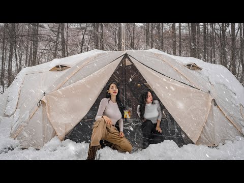SNOWSTORM CAMPING IN A WARM & COZY TENT
