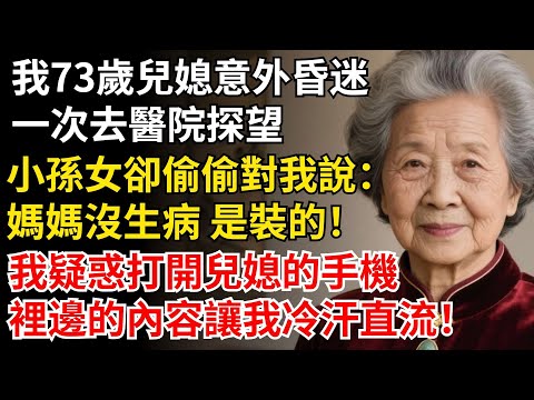 我73歲兒媳意外昏迷,一次去醫院探望,小孫女卻偷偷對我說:媽媽沒生病是裝的,我疑惑打開兒媳的手機,內容讓我冷汗直流!#晚年生活#中老年生活#為人處世#生活經驗#情感故事#幸福人生#上了年紀該明白的事