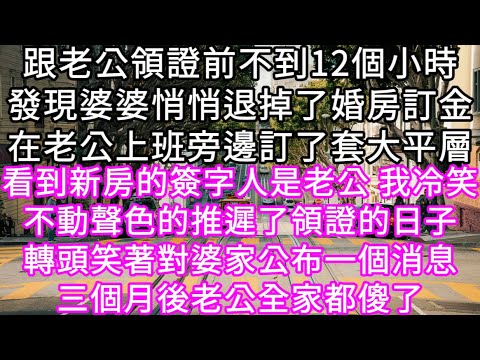 跟老公領證前不到12個小時發現婆婆悄悄退掉了婚房的訂金偷偷在老公公司旁訂了套大平層看到簽字人是老公 我冷笑不動聲色的推遲了領證的日子 #心書時光 #為人處事 #生活經驗 #情感故事 #唯美频道 #爽文