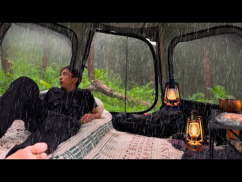 ⛈️My COZY TENT UNDER DOWNPOUR⛺Camping in Heavy RAIN for Relaxing