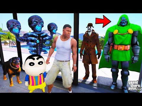 Franklin Trying To Protect His House From Every Monster in GTA 5 | SHINCHAN and CHOP