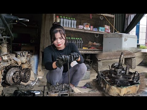 The girl buys a broken old motorbike from a customer to repair and restore it, part 1.