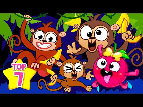 [TOP 5] Monkey Banana Dance Songs | Five Little Monkeys + More ✨ Pit & Penny Stories 🥑 #forkids