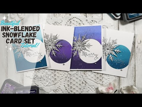 Beautiful Ink-Blended Snowflake Christmas Card Set | 12 Weeks of Christmas Series Week Eight