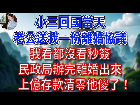 小三回國當天,總裁老公送我一份離婚協議,我看都沒看秒簽,民政局辦完離婚出來那刻,收到上億存款清零的消息他傻了!#為人處世#生活經驗#情感故事#故事#小說#戀愛#情感#婚姻