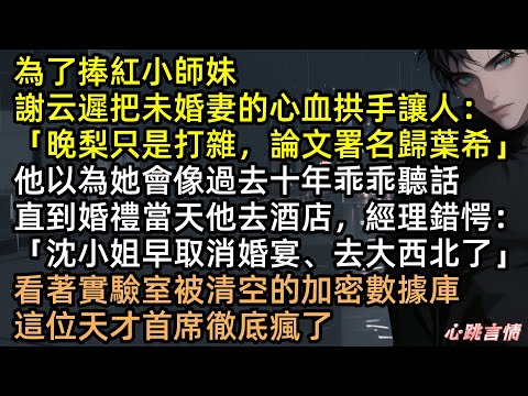 婚禮取消！數據刪光！他拿我論文捧綠茶？我轉身嫁給千億豪門，那個不可一世的天才首席崩潰了！謝雲遲西北跪地哭求：沈晚梨，我錯了【梨花落盡，雲散夜未明】#完結文 #有聲書 #追妻火葬場 #爽文 #男二上位