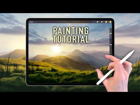 IPAD PAINTING TUTORIAL - Mountain sunrise landscape in Procreate