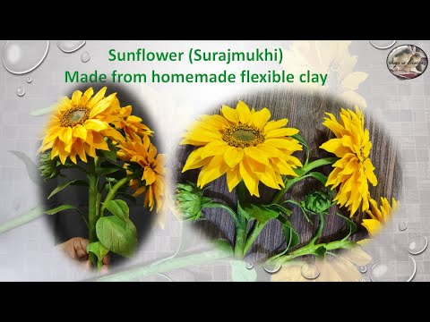 Tutorial:  Sunflower (Surajmukhi) made from homemade flexible clay..DIY Clay flowers