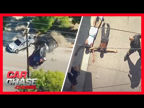 Police chase ends in wild rollover crash, suspects run from wreckage I ABC7 | Car Chase Channel
