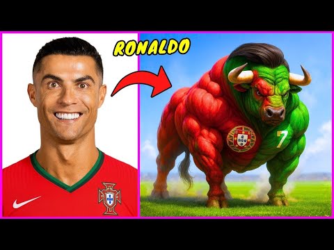 Football Players As BULL💁‍♂️➡️🐂 Can You Guess Football Player by his BODY, HAIR, SONG❓Ronaldo, Messi