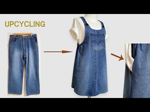 DIY Upcycling Jeans/청바지 리폼/원피스/Apron/청치마/Denim Dress/Reform Old Clothes/앞치마/옷만들기/skirt/Refashion