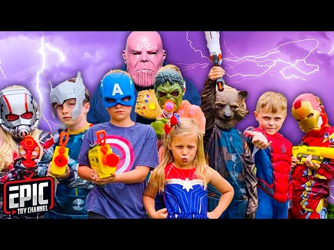 Nerf Battle: Avengers vs Thanos Pretend Play Parody for Kids Compilation