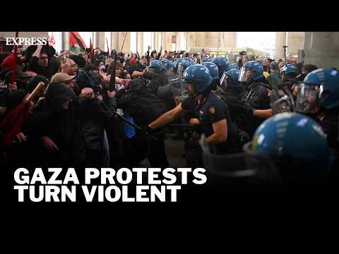 Clashes with police turn violent as THOUSANDS of pro-Gaza protesters march across Italy