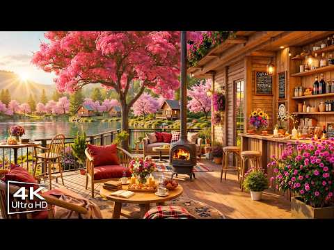 Spring Coffee Shop Ambience & Jazz Relaxing Music 🌸 Smooth Morning Jazz Music for Studying, Work