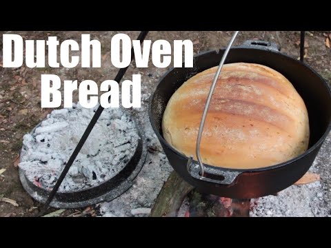 Campfire Cooking. Dutch Oven Bread with Bacon Wrapped Halloumi Cheese. Cast Iron Cooking.