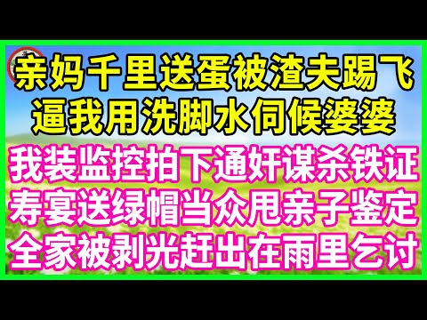 亲妈千里送蛋被渣夫嫌脏踢飞，逼我用洗脚水跪地伺候恶婆婆，我装监控拍下通奸谋杀铁证，寿宴送绿帽当众甩亲子鉴定，全家被剥光赶出在雨里乞讨！#花開富貴 #感人故事 #深夜談話 #人生故事 #家庭故事 #故事