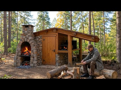 Man Spent 15 Days to Build a House of STONES and LOGS in the Forest. From start to finish.