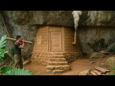 I Built a Bushcraft House in the Woods | All by Myself From Start to Finish