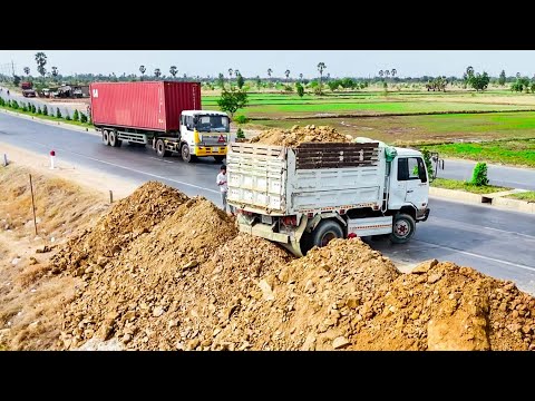 NICELY START new Project LANDFILL by SMART DRIVER DOZER SKILL Pushing Soilrock with 5Ton Dump Trucks