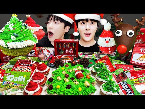 ASMR MUKBANG Christmas JELLY CANDY RECIPE Desserts (Red VS Green Food, Noodles Jelly, Ice cream)