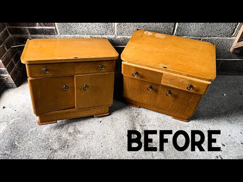 Art Deco Vintage Bedside Tables Restoration - Veneer Damage & White Wash