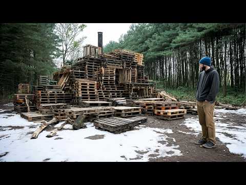 Man Builds a House with ABANDONED PALLETS in the Middle of the Forest | by @lesnoy