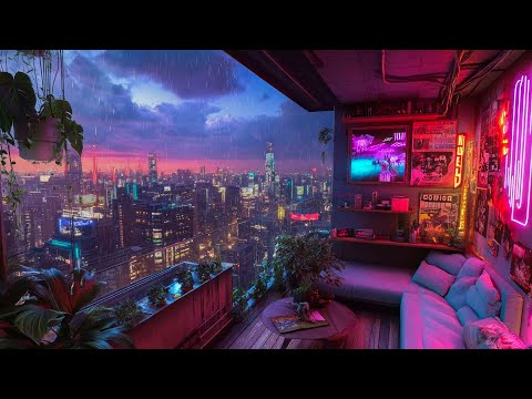1990s Lofi City 🌂A Cozy Balcony Between Two Times 🎼 Lofi Rain Playlist