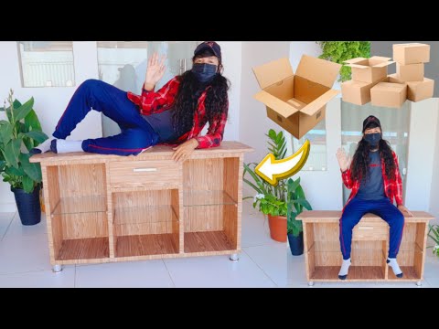 DIY COMO FAZER UM RACK PARA TV SUPER RESISTENTE FEITO COM CAIXAS DE PAPELÃO | MÓVEIS DE PAPELÃO