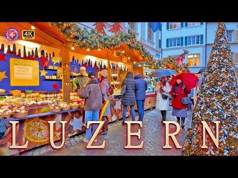 LUCERNE SWITZERLAND ✨ Christmas Markets Evening Walking Tour 4K Shopping Streets & Bridges