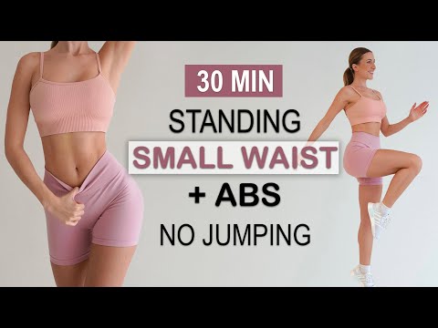 30 Min SMALL WAIST + ABS | All Standing - No Jumping, Calorie Burn, No Repeat, Warm Up + Cool Down