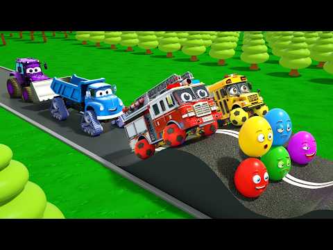 Wheels On the Bus - Big Curve Road! Bus Color Study - Baby Nursery Rhymes