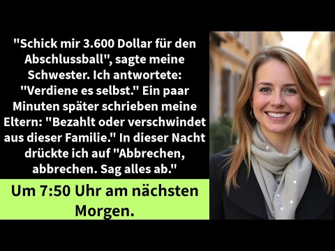 "Schick mir 3.600 Dollar für den Abschlussball", sagte meine Schwester. Ich antwortete: