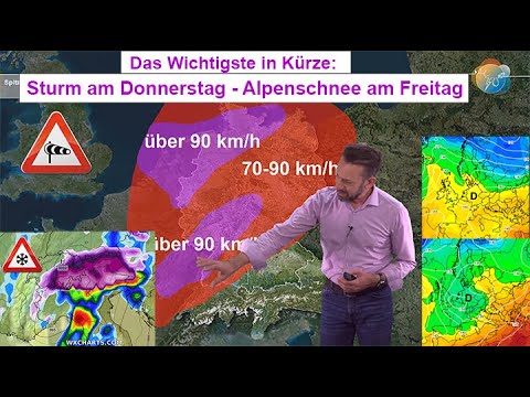 Das Wichtigste in Kürze: Sturm am Donnerstag - Alpenschnee am Freitag. Mittelfrist: Schnee oder 20°?