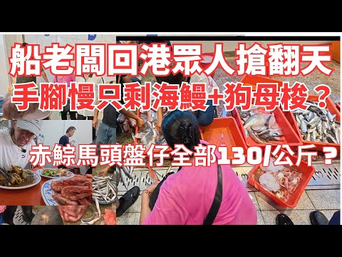 船老闆回港眾人搶翻天漁獲⚠️手腳慢只搶到海鰻和狗母梭150？赤鯮馬頭盤仔魚130/公斤？胭脂蝦1公斤350⚠️總材料500元吃到不要不要的⚠️南方澳漁港