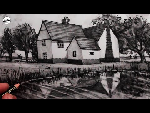 How to Draw a House in a Landscape: Pencil Drawing