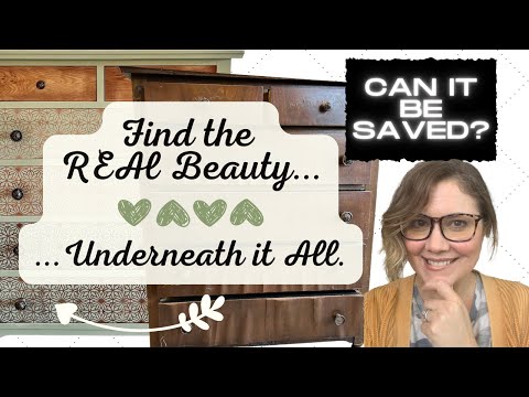 ANTIQUE DRESSER FLIP | Remove WARPED Veneer | Create ANTIQUE PULL REPLACEMENT | Paint Modern STENCIL