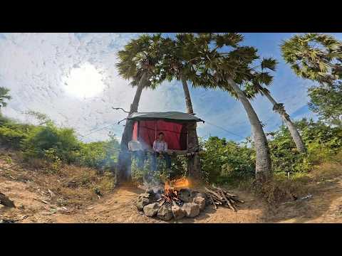Solo Camping And Backpacking On The Palm Tree With Eating Coconut,