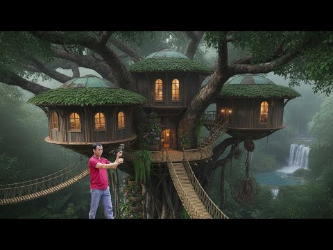 Building a Hidden Bamboo House - Jungle Survival Skills - Set Traps for Food
